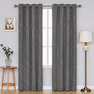 Deconovo Blackout Curtains Grommets with Dots Pattern Thermal Insulated Drapes for Bedroom and Sliding Glass Door 52 x 84 Inch Grey 2 Panels - Home Decor Lo