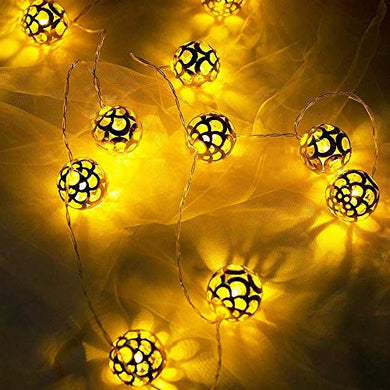 LILYPIN® Metal Ball Morrocan Orb White Wire String Light Fairy Lights for Diwali and Festival Decorations - Warm White - Home Decor Lo