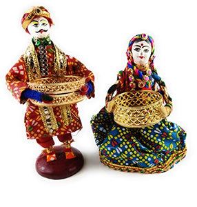 JH Gallery Handmade Recycled Material Puppet Diyas Rajasthani Dolls Tealight/Diya/Diwali Diya/Festive Diya/Lightining Diya/Figurine Diya/Idol DiyasGift for Diwali (15 cm x 15 cm) (1 Pair) - Home Decor Lo
