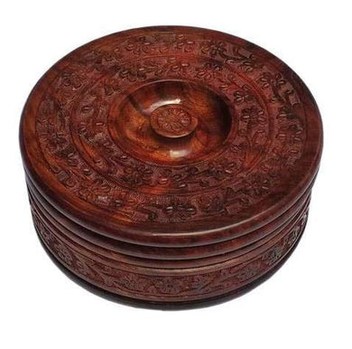 Rize Creations, Sheesham Wood, Wooden Chapati Box/Casserole- Dark Brown [9 Inch] - Home Decor Lo