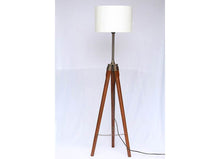 Load image into Gallery viewer, Wooden Tripod Floor Lamp Stand with Shade and Bulb: Off White - Home Decor Lo