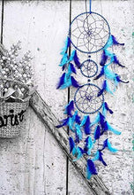 Load image into Gallery viewer, ILU® Wall Hangings, Home Decor, Handmade Wall Hanging for Bedroom, Balcony, Garden, Party, Cafe, Small Ring Beaded Blue &amp; Light Blue Feathers, 17cm Diameter, Length 80cm - Home Decor Lo