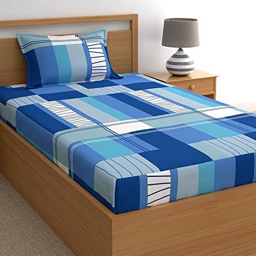 Dreamscape 144 TC Cotton 1 Bedsheet and 1 Pillow Cover, Blue Geometric, Single Bedsheet - Home Decor Lo