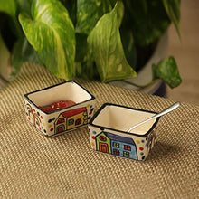 Load image into Gallery viewer, ExclusiveLane Two Dips of Hut Ceramic Chutney Serving Bowl Set (80 ML, Small, 2-Pieces, Multicolour,Cartoon), Standard (EL-005-471) - Home Decor Lo