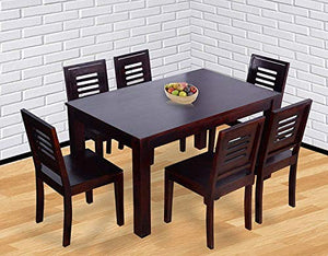 Furinno Sheesham Wood 6 Seater Dining Table for Living Room Home Hall Dinner Restaurant Wooden Dining Table Dining Room Set Dining Table with 6 Chairs Furniture (Mahogany Finish) - Home Decor Lo