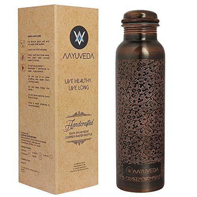 AAYUVEDA® Handcrafted Antique Design 100% Pure Copper Water Bottle, 1 Litre - Home Decor Lo