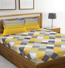 Load image into Gallery viewer, Ahmedabad Cotton 144 TC 100% Cotton Double Bedsheet with 2 Pillow Covers - Yellow, Grey - Home Decor Lo