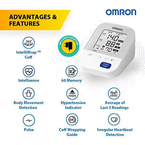 Omron HEM 7156A Digital Blood Pressure Monitor (Adapter Included) with 360° Accuracy Intelli Wrap Cuff for All Arm Sizes (White) - Home Decor Lo