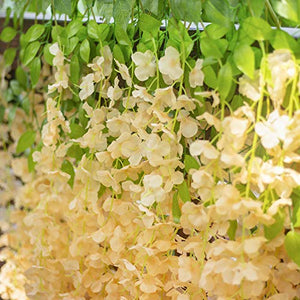 GPARK 12 Pieces Wisteria Artificial Flower 45 inch Bushy Silk Vine Ratta Hanging Garland Hanging for Wedding Party Garden Outdoor Greenery Office Wall Decoration Champagne - Home Decor Lo