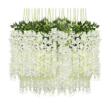 Load image into Gallery viewer, Pauwer 12 Pack (43.2 FT) Artificial Wisteria Vine Ratta Fake Wisteria Hanging Garland Silk Long Hanging Bush Flowers String Home Party Decor (White) - Home Decor Lo