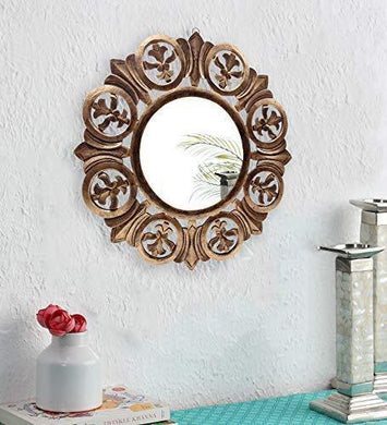 The Kraft International Decorative Wooden Wall Mirror/Decor for Living Room, Bedroom, Hallway, Office (Gold, 60 x 60 x 1.5 - cm) - Home Decor Lo