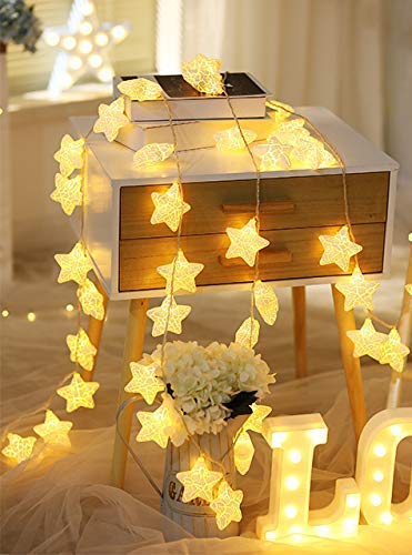 CITRA 16 Led Frosted Crackle Star Copper String Fairy Light for Home,Office, Diwali, Eid & Christmas Decoration - Warm White - Home Decor Lo