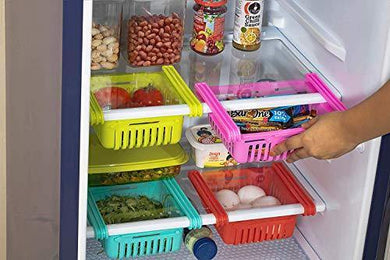 Primelife Adjustable Kitchen Refrigerator Storage Rack Fridge Freezer Shelf Holder Pull-Out Drawer Organiser Space Saver Trays (2) - Home Decor Lo