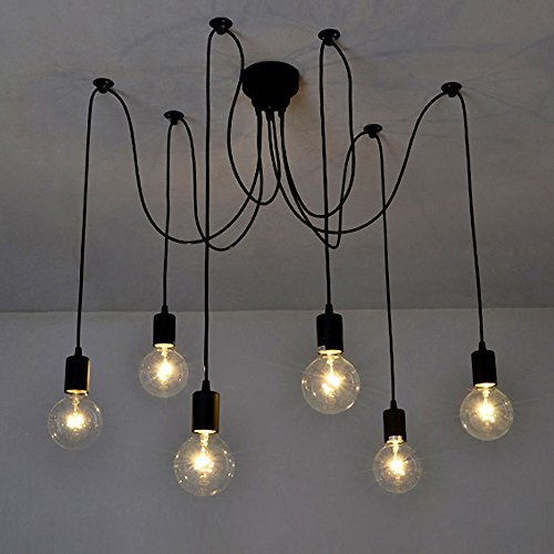 Lixada 6 Arms Each with 1.7 m Wire Antique Classic Adjustable DIY Ceiling Spider Lamp Light E27 Retro Chandelier Pendant for Dining Hall, Bedroom Hotel - Home Decor Lo