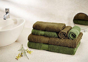 Amazon Brand - Solimo 100% Cotton 6 Piece Towel Set, 500 GSM (Brown and Olive Green) - Home Decor Lo