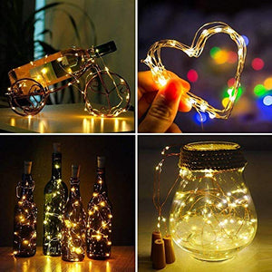 HEMITO 20 LED Cork Lights for Wine Bottles, Fairy Lights, 2M Battery Operated Cork LED Bottle Lights for Home Decoration, Diwali, Christmas, Festivals, Party Décor & DIY – Warm White (2 Unit) - Home Decor Lo