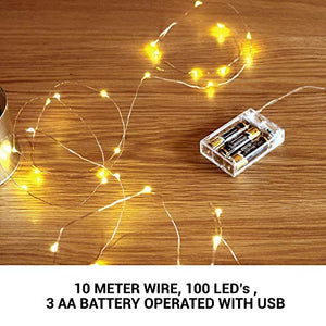 TIED RIBBONS 10 Meter 100 LED Decorative Fairy String Lights - USB and Battery Operated - for Home Decoration (Multicolour) - Home Decor Lo