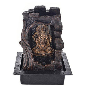 Indiana Craft Ganesha Polystone Curtain Style Indoor Table Top Water Fountain with LED Lights and Pump (Brown , Golden, 42 x 31 x 23 cm) - Home Decor Lo