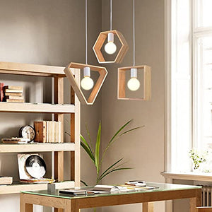 VXS Wooden 1 Head Modern Simple 3 Different Design Hexagon Square Triangle Shape Wood Pendant Light Lamp for Study Coffee Shop