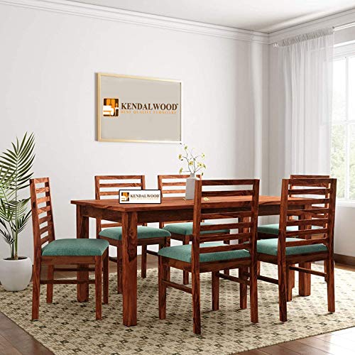 Hariom Handicraft KendalWood Furniture Sheesham Wood Teak Finish Dining Table Set with 6 Chairs and Cushion - Home Decor Lo