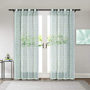 Deco Window 2 Piece Floral Sheer Eyelet Polyester Window Curtain - 9ft (108 inch), Green - Home Decor Lo