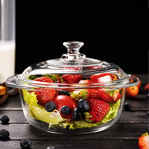 ARUZEN - 1000 ML - Glass Casserole Deep Round - Oven and Microwave Safe Serving Bowl with Glass Lid - Home Decor Lo