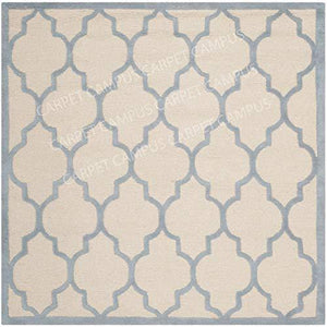 Carpet Campus Traditional Persian Geometric Modern Handmade Woolen Carpet Ivory & Light Blue 5 feet x 8 feet Carpets for Home-Living Room-Bedroom-Drawing Room-Floor and Also for Dining Hall. - Home Decor Lo