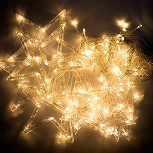 Home Solution's -Star Light Curtain Decorations (12 Star,138 LED,8 Flashing Modes in Warm White Color) - Home Decor Lo