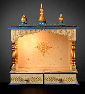 Kamdhenu art and craft Wood Rajasthani Hand Painting Work Home Temple (White and Blue, 9 X 18 X 21 Inch) - Home Decor Lo