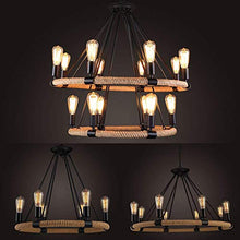 Load image into Gallery viewer, CITRA Industrial 3 Styles 6 Heads, 1 Tier Vintage Hemp Rope Chandelier Pendant Metal Island Lighting Fixture Ceiling Lamp for Living Room Cafe Basement Restaurant Bar (Black/Beige) - Home Decor Lo