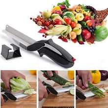 Load image into Gallery viewer, Figment 2-in-1 18/10 Steel Smart Clever Cutter Kitchen Knife Food Chopper and in Built Mini Chopping Board with Locking Hinge; with Spring Action; Stainless Steel Blade (Black) - Home Decor Lo