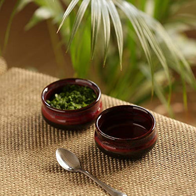 ExclusiveLane 'Blushing Lava' Pickle Serving Ceramic Small Katori Chutney Bowls (80 ML, Small, Set of 2) - Home Decor Lo