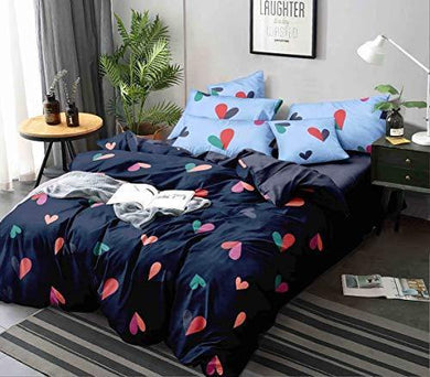 Ab Home Decor 160 TC Glace Cotton Heart Printed Bedsheet for Double Bed with 2 Pillow Cover King Size-Blue - Home Decor Lo