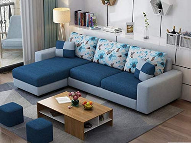 Casaliving Rolando L Shape Modern Fabric Sofa Set for Living Room, Navy Blue and Grey - Home Decor Lo