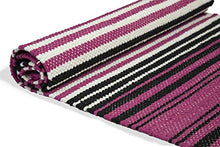 Load image into Gallery viewer, Gift n Craft Store Cotton Hand Woven Pink and Black Narrow Stripes Bedside Runner Rug (Size136x47 cm) - Home Decor Lo