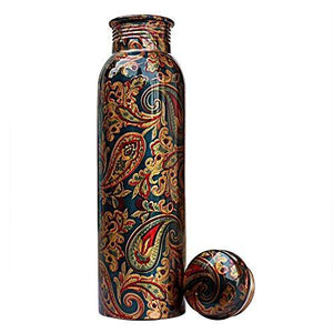 JR Handicrafts World Copper Water Bottle, 1000ML, Set of 1, Green - Home Decor Lo