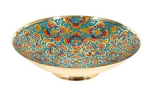 SkyWalker Hand Crafted Metal Brass Fruit Bowl with Minakari Work for Home Decoration (7-inch, Multicolour) - Home Decor Lo