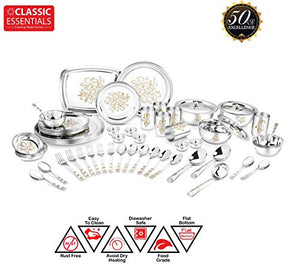 Classic Essentials Glory Stainless Steel Dinner Set, 61-Pieces, Silver - Home Decor Lo