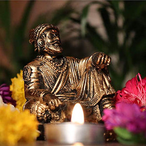 S2S Shivaji Maharaj Statue GOLD (FREE with Pearl Bead Small Garland) - Home Decor Lo