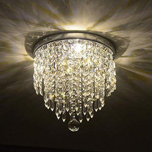 Discount4product Crystal Glass Chandelier for Living Room Ceiling Light 30cm Width (1 Led Light 2 watt) (Warm White) (Warm White, 9 Inch Width) - Home Decor Lo