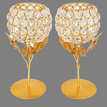 Load image into Gallery viewer, Collectible India Gold Plated Crystal Candle Holder Tea Light Stand Votive- Decorative Tealight Holders for Home Office Living Room Indoor Garden Dining Centerpiece Decoration, (Set of 2), Small - Home Decor Lo