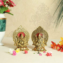 Load image into Gallery viewer, Handicrafts Paradise Metal Lakshmi Ganesh Showpiece with Beautiful Carving Around It Seated On Lotus 6.25 Inch