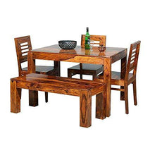 Load image into Gallery viewer, Wooden Solid Sheesham Wood Dining Table 4 Seater with 3 Chairs &amp; 1 Bench - Home Decor Lo
