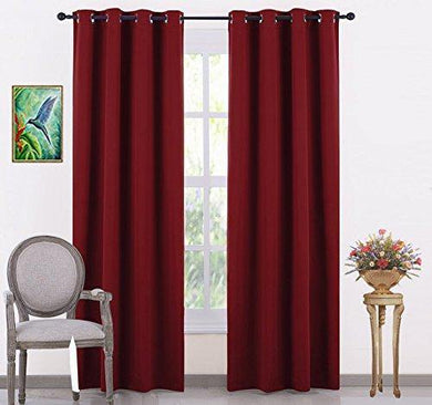 LE HAVRE Premium Silk Blackout Curtain Pack of 2 Piece with 3 Layers Weaving Technology & Solid Grommet Pattern/Thermal Insulated Draperies Energy Saving (Width - 48inch X 72inch -Length) Maroon - Home Decor Lo