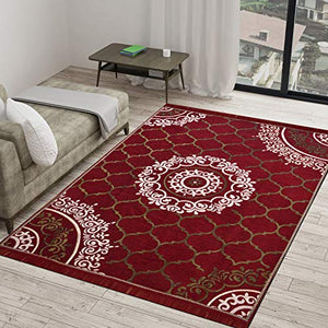 Vram 6D Designer Superfine Exclusive Velvet Carpet | Rug | Living Room | Bedroom | Hall | School | Temple | Bedside Runner | - |60" inch x 84" inch | 150 cm x 210 cm | 5 Feet x 7 Feet | - Maroon - Home Decor Lo