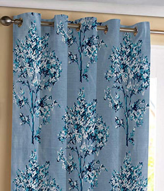 Impression Hut Long Crush Heavy Polyester Tree Printed Curtains for Window 2 Pc. Color Blue Size 4 Feet x 5 Feet - Home Decor Lo