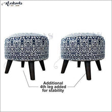 Load image into Gallery viewer, Nestroots Stool for Living Room Sitting Printed Ottoman upholstered Foam Cushioned pouffe Puffy for Foot Rest Home Furniture with 4 Wooden Legs Cotton Canvas (14&quot; inch Height Navy Blue Set of 2) - Home Decor Lo