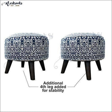 Nestroots Stool for Living Room Sitting Printed Ottoman upholstered Foam Cushioned pouffe Puffy for Foot Rest Home Furniture with 4 Wooden Legs Cotton Canvas (14