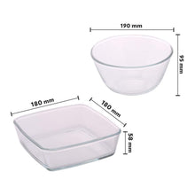 Load image into Gallery viewer, Borosil Glass Mixing Bowl and Square Dish with Lid Set, 2-Pieces, Transparent - Home Decor Lo