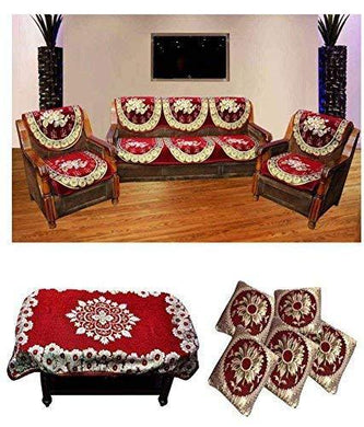 Urban Home 5 Seater Cotton Sofa Cover and TABEL Cover with 5 Cushion Cover, 16 X 16, Set of 12, Multi Colour - Home Decor Lo